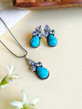 Oxidised Lightweight Monalisa Chain Pendant Set with Studs | AMOLA