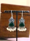 German Silver Oval Monalisa Pearl Drop Hook Earrings | AMOLA