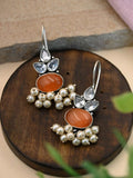 German Silver Oval Monalisa Pearl Drop Hook Earrings | AMOLA