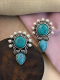 Antique Silver Monalisa Pearl Earrings for Navratri Festive Glam | AMOLA