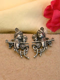 Antique Silver Radhe Krishna Spiritual Stud Earrings – Divine Style | AMOLA