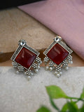 Silver-Plated Square Monalisa Pearl Stud Earrings – Casual Elegance | AMOLA