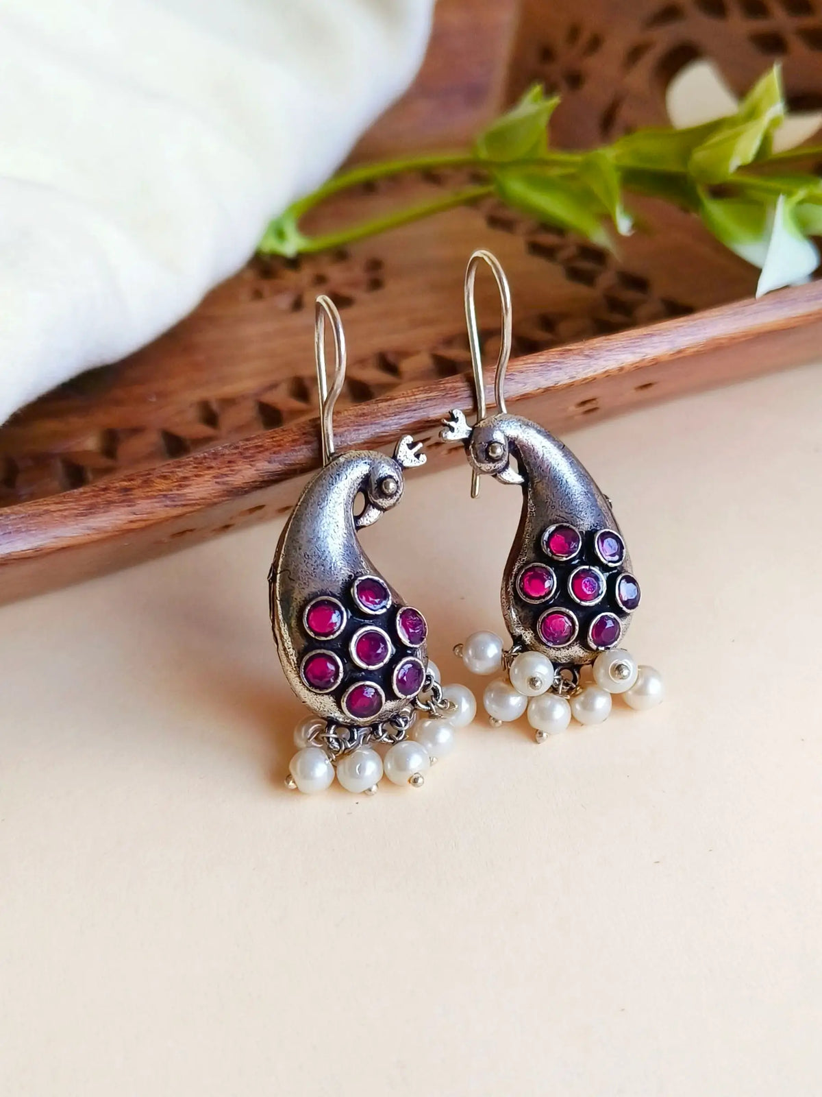 Oxidised German Silver Keri Hook Earrings for Timeless Elegance | AMOLA