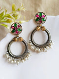 Stunning Dual-Tone Antique Dangler Earrings – Ethnic Elegance Redefined | AMOLA