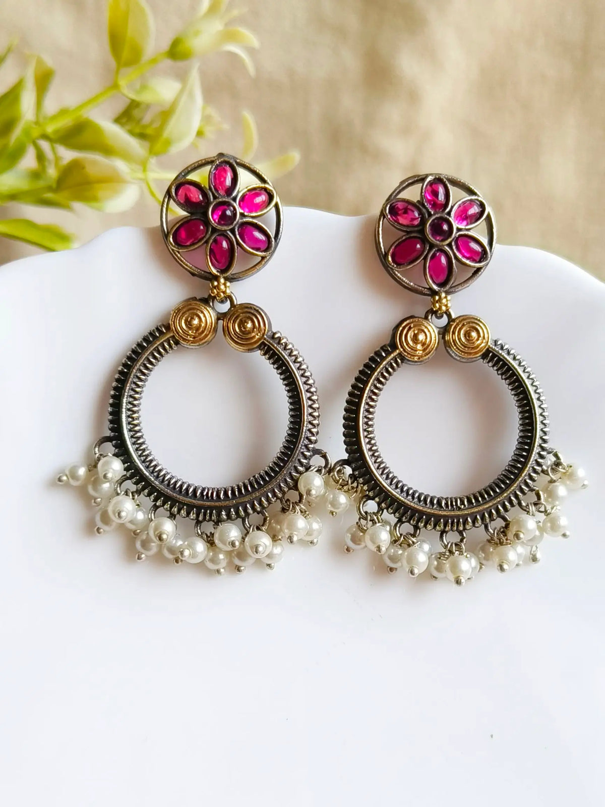 Stunning Dual-Tone Antique Dangler Earrings – Ethnic Elegance Redefined | AMOLA