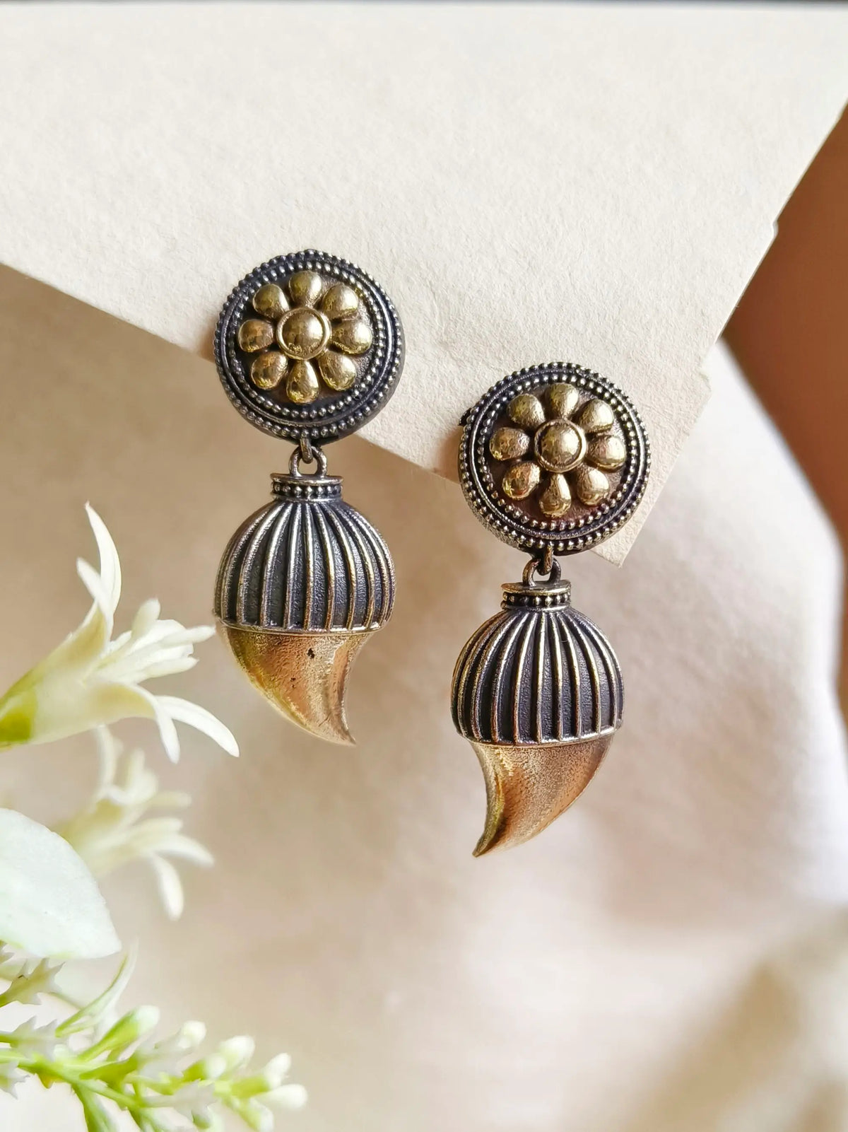Dual Tone Mango Shape Dangler Earring | AMOLA