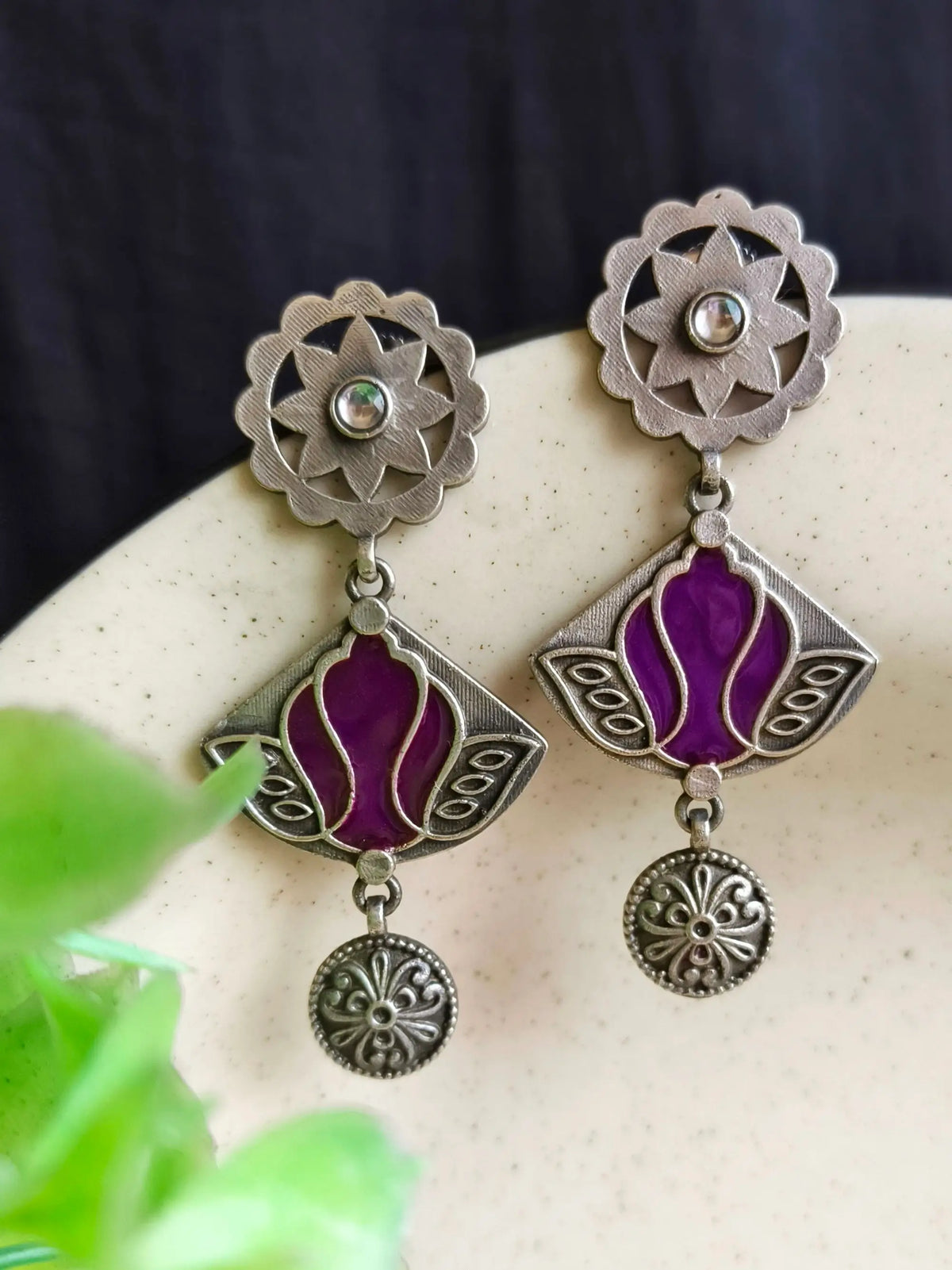 Meenakari Silver Dangler Earrings | AMOLA
