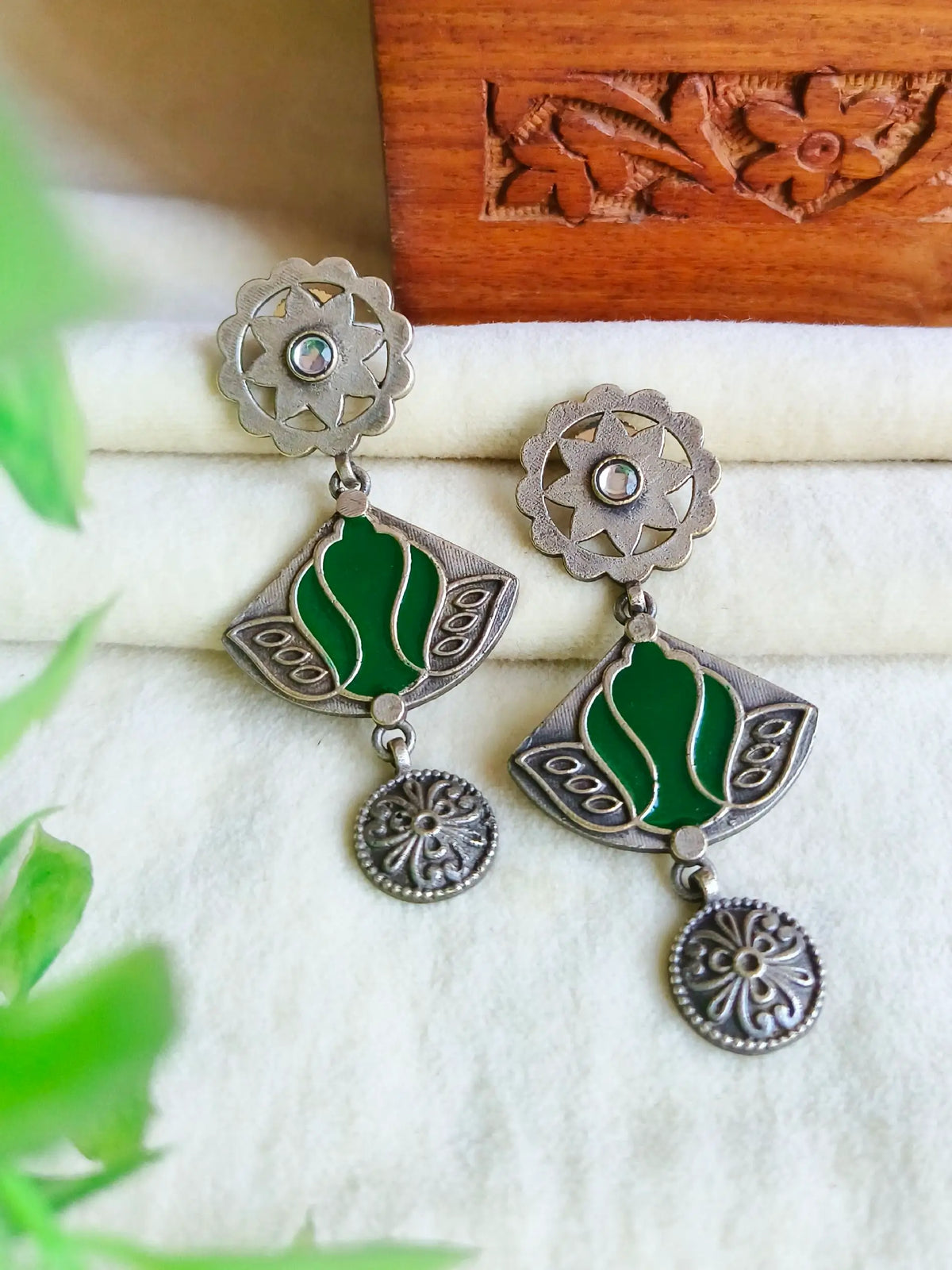 Meenakari Silver Dangler Earrings | AMOLA