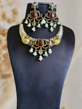 Dual-Tone Gemstone Hasli Necklace Set | AMOLA