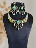 Dual-Tone Gemstone Hasli Necklace Set | AMOLA