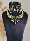 Dual-Tone Gemstone Hasli Necklace Set | AMOLA
