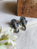 Oxidised 925 Silver Ganesha Stud Earrings | AMOLA