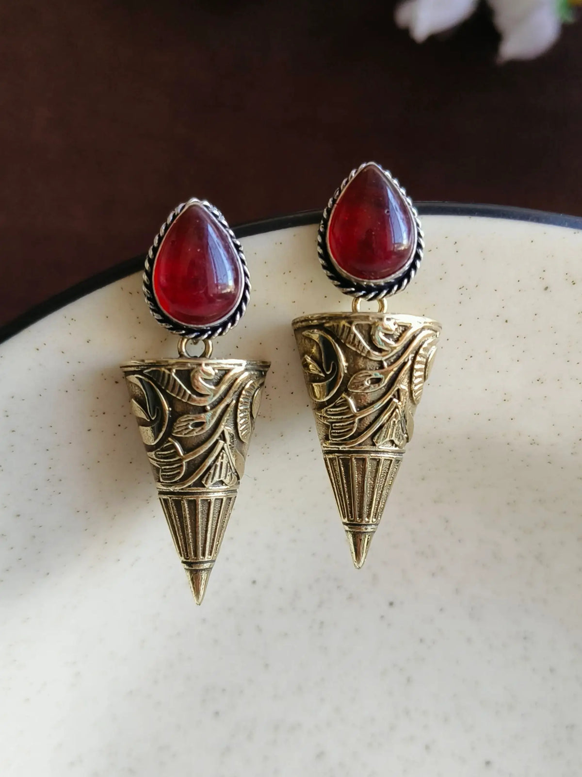 Elegant Dual-Tone Monalisa Dangler Earrings | AMOLA