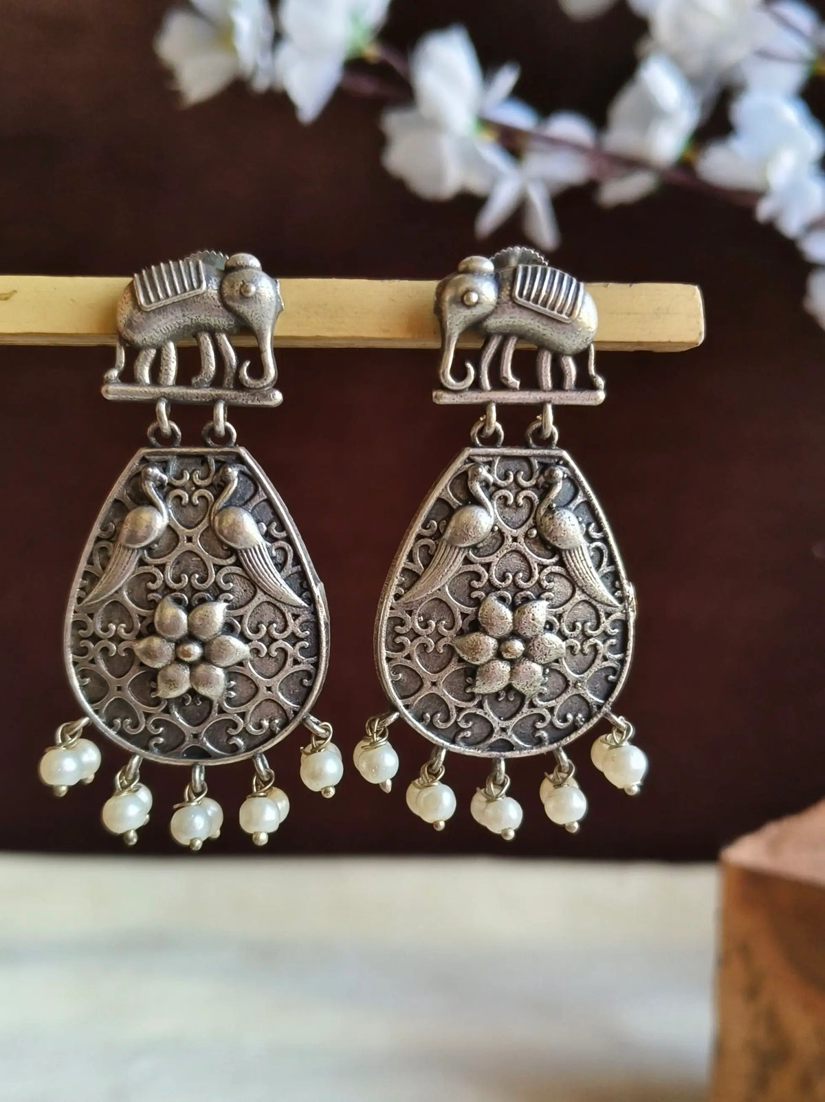Antique 925 Silver Elephant Dangler Earrings | AMOLA