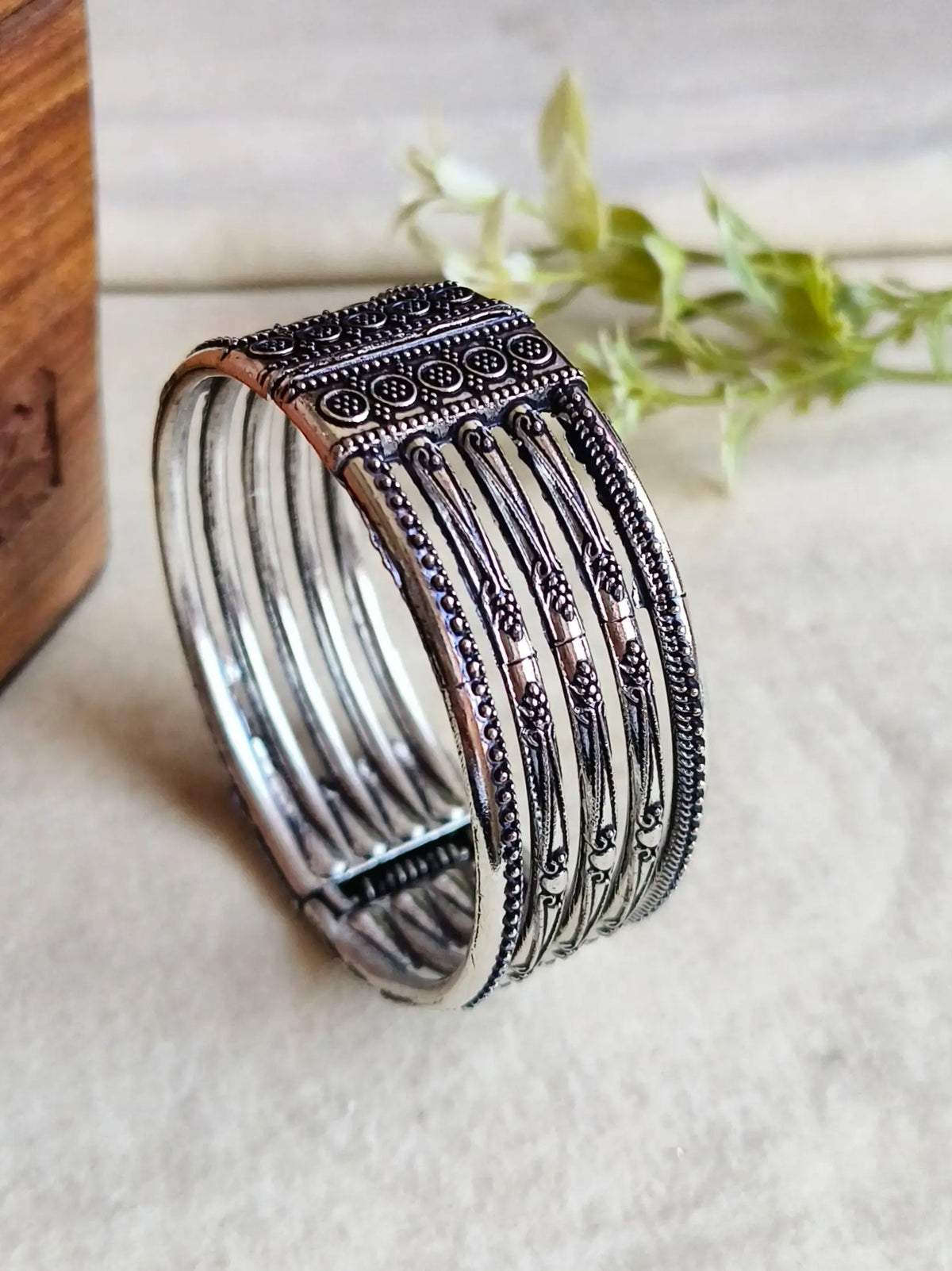 Elegant German Silver Navratri Openable Kadas Set | AMOLA