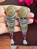 Two-Tone Dangler Earrings in Silver & Gold Finish | AMOLA