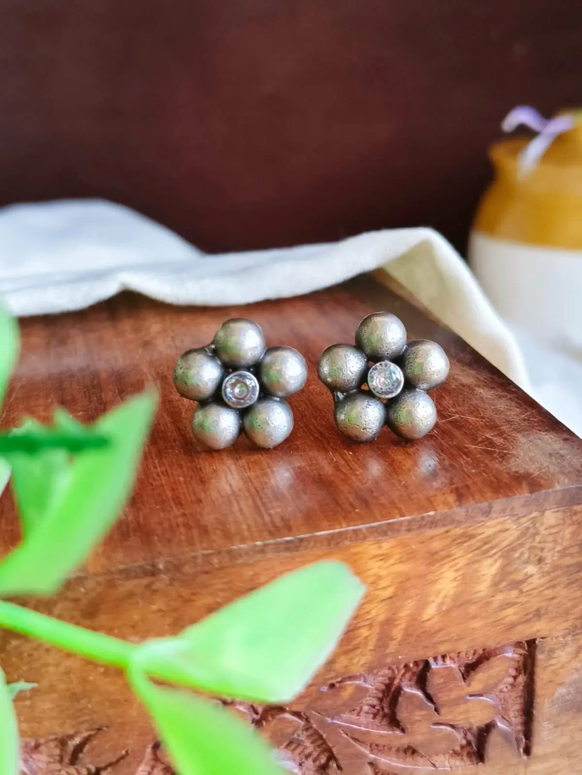 925 Silver Plated Floral Studs | AMOLA