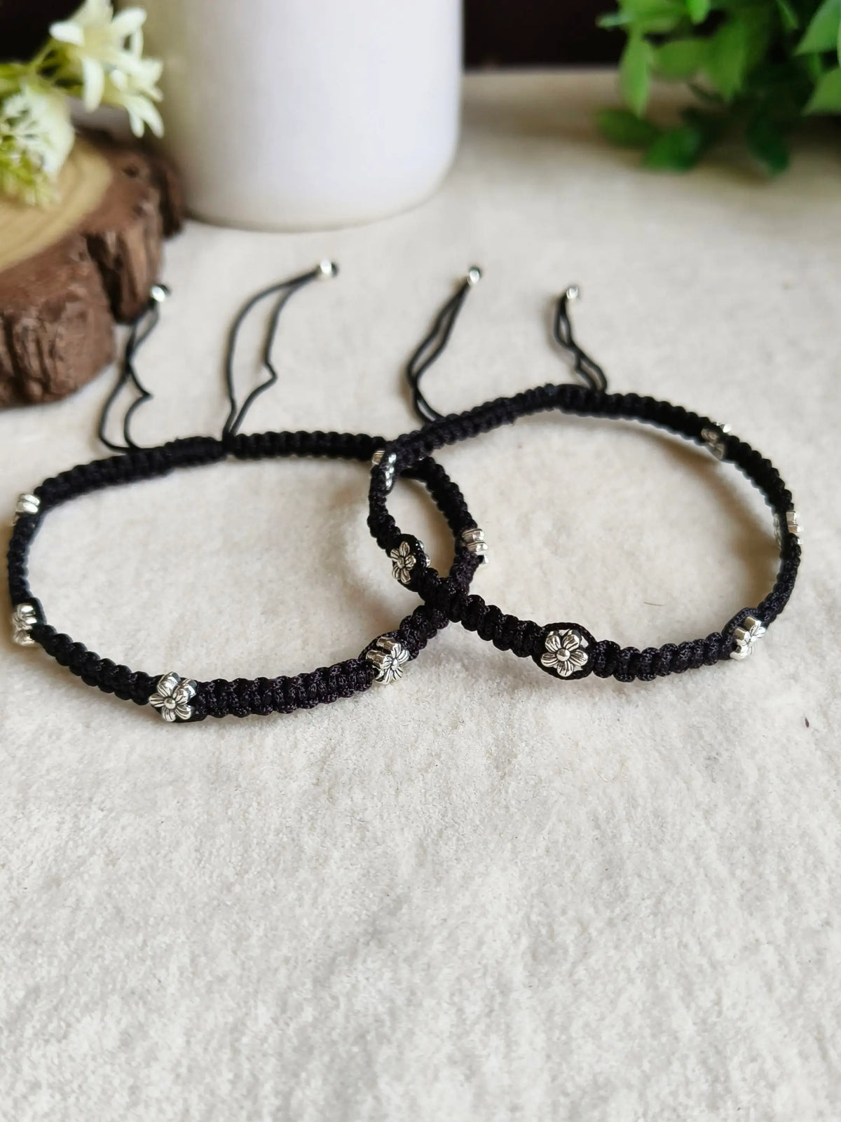 German Silver Charm Black Thread Anklets | AMOLA