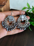 Antique Lotus Floral Oxidised Hook Earrings | AMOLA