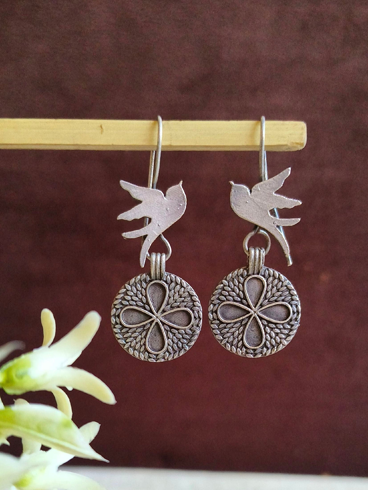 Silver Look Alike Sparrow Hook Earrings  | AMOLA