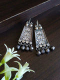 Floral Oxidised Silver Daily Hook Earrings | AMOLA