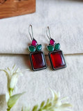 Oxidised Monalisa Stone Hook Earrings | AMOLA