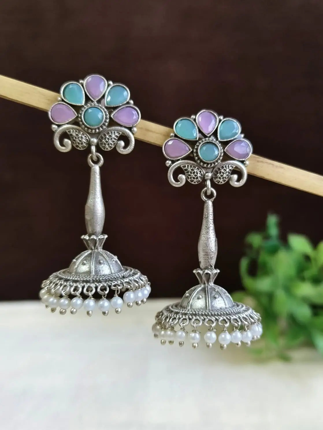 Antique Silver Pearl Jhumka Earrings | AMOLA
