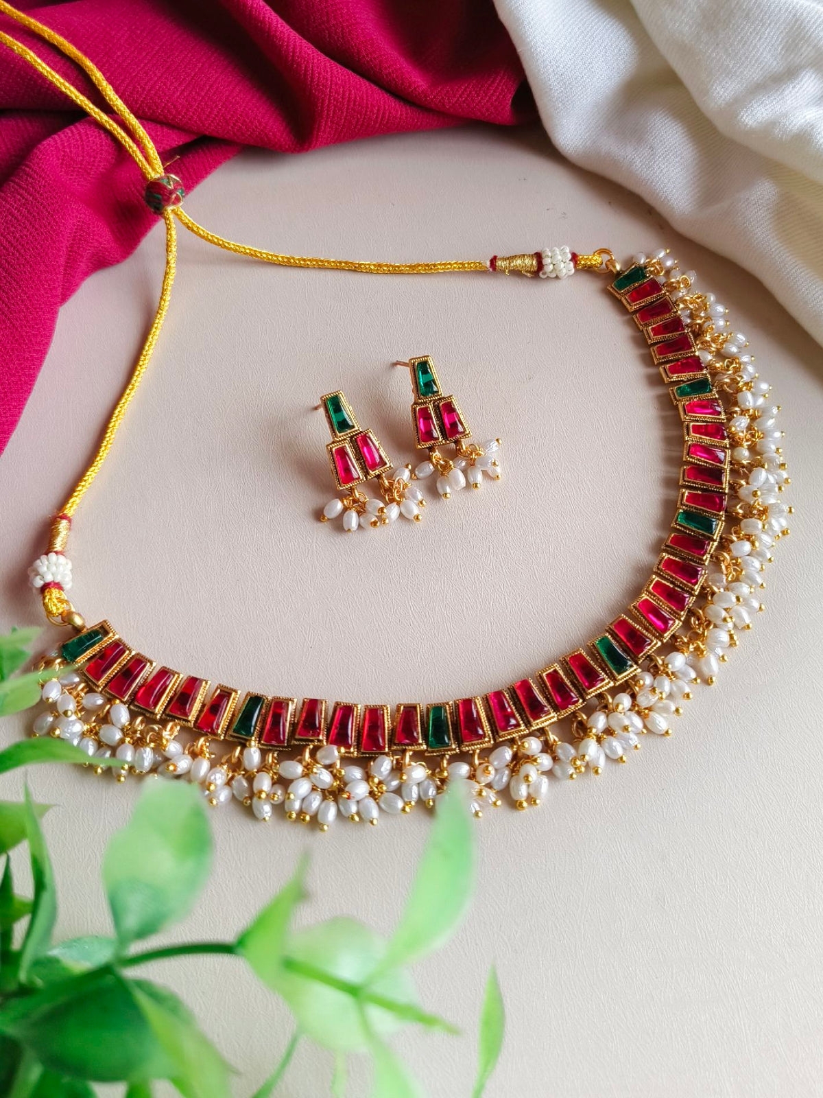 Multicolor Ethnic Necklace Set with Earrings | AMOLA