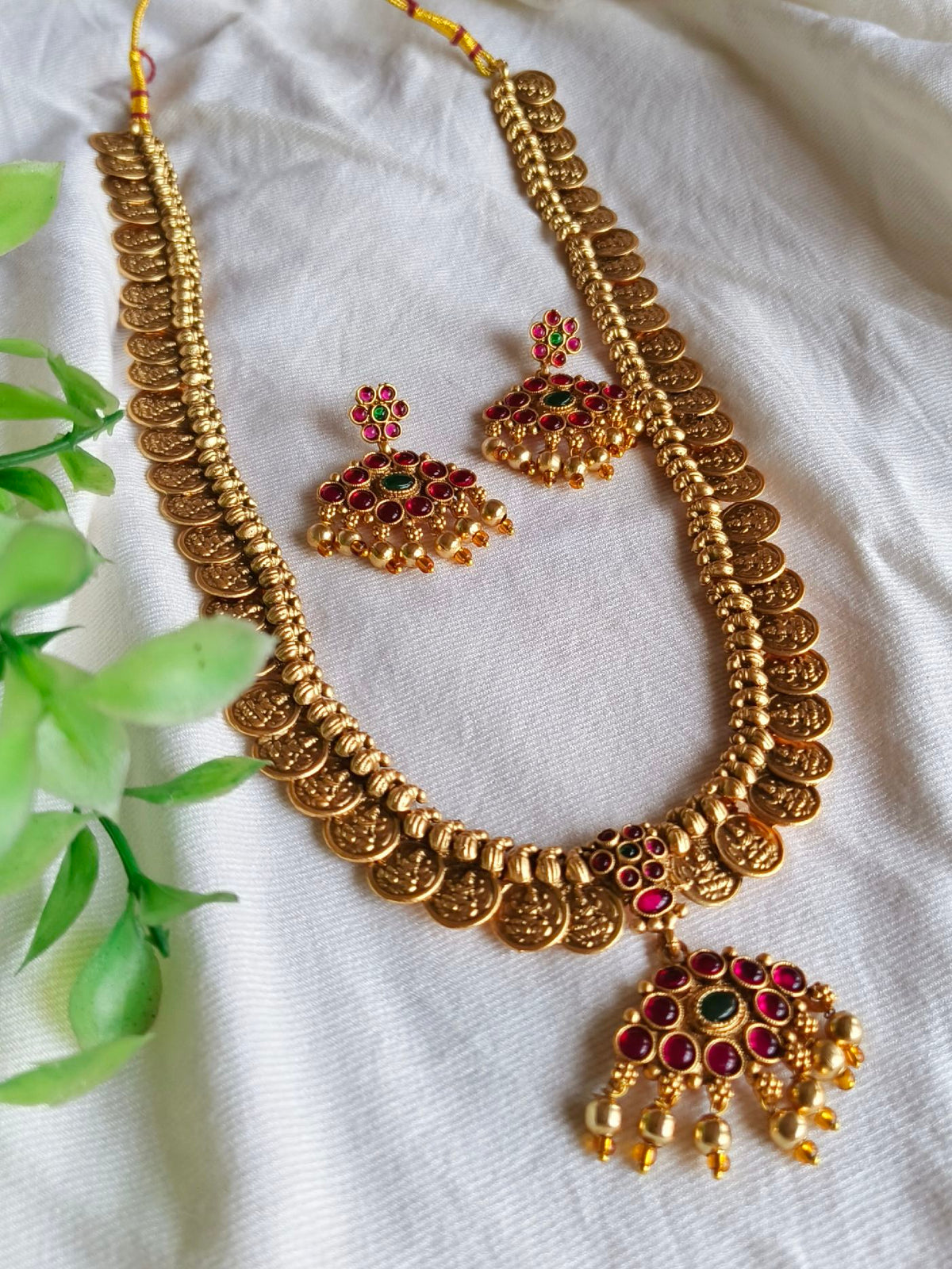 Ethnic Matt Lakshmi Coin Long Necklace | AMOLA