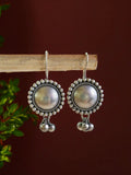 Round Silver Plated Oxidized Hook Earrings with Ghungroo | AMOLA