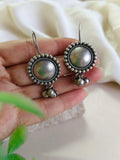Round Silver Plated Oxidized Hook Earrings with Ghungroo | AMOLA