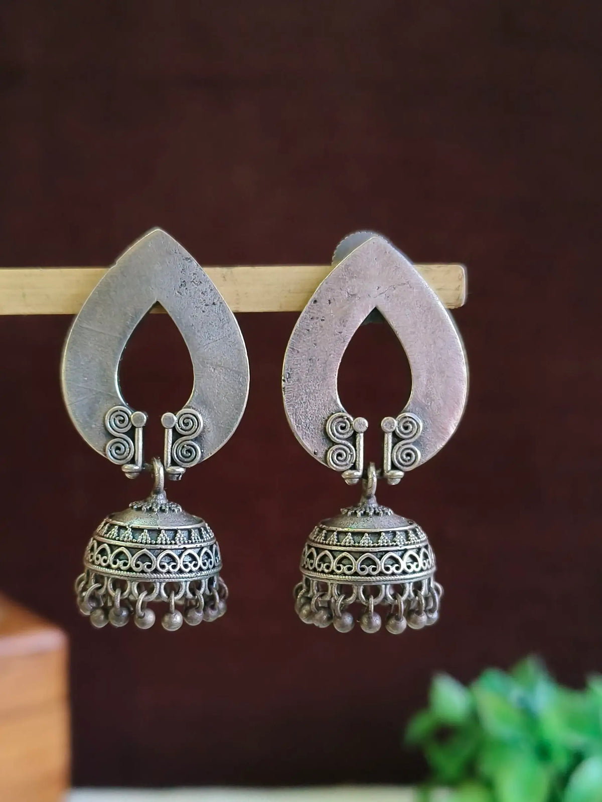 Silver Oxidised Motif Design Jhumka Earrings | AMOLA