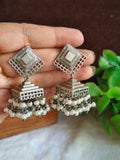 Silver Oxidised Pearl Drop Jhumka Earrings | AMOLA