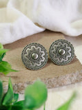 Oxidised Silver Floral Round Stud Earrings | AMOLA