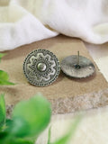 Oxidised Silver Floral Round Stud Earrings | AMOLA