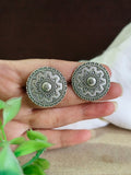 Oxidised Silver Floral Round Stud Earrings | AMOLA