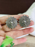 Silver Plated Round Oxidised Stud Earrings for Women | AMOLA