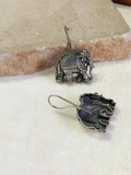 Silver Plated Oxidised Elephant Hook Earrings | AMOLA