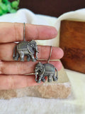 Silver Plated Oxidised Elephant Hook Earrings | AMOLA