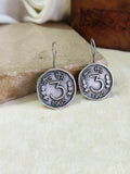 Antique Silver Oxidised 3 Pesa Coin Hook Earrings | AMOLA
