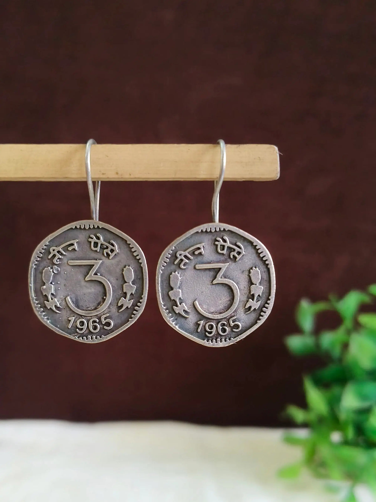 Antique Silver Oxidised 3 Pesa Coin Hook Earrings | AMOLA