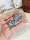 Antique Silver Oxidised 3 Pesa Coin Hook Earrings | AMOLA