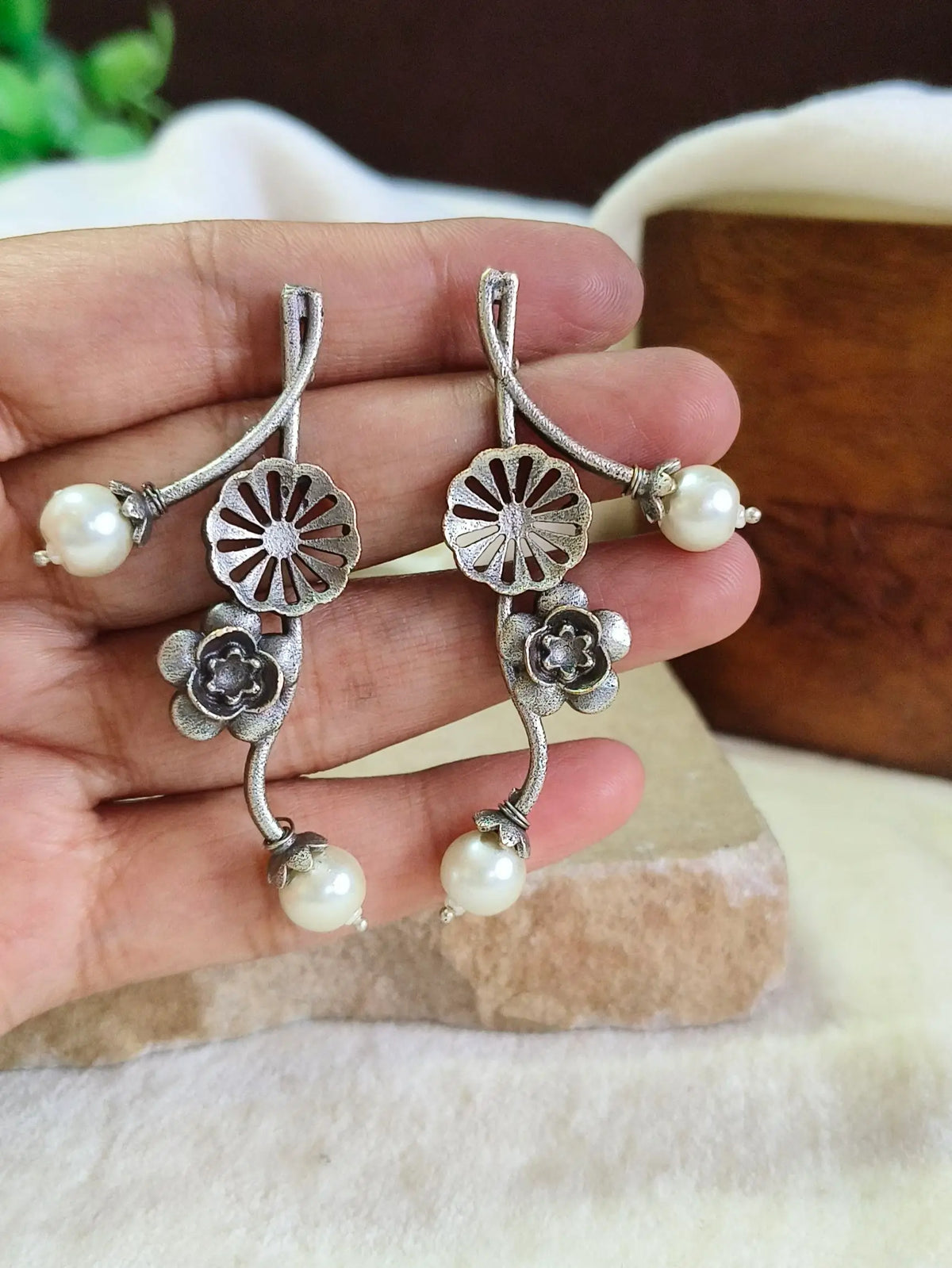 Elegant Pearl Silver Replica Stud Earrings | AMOLA