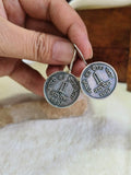 Antique Oxidised One Rupee Coin Hook Earrings | AMOLA