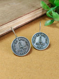 Antique Oxidised One Rupee Coin Hook Earrings | AMOLA