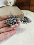 Antique Oxidised Silver Peal Hook Earrings  AMOLA