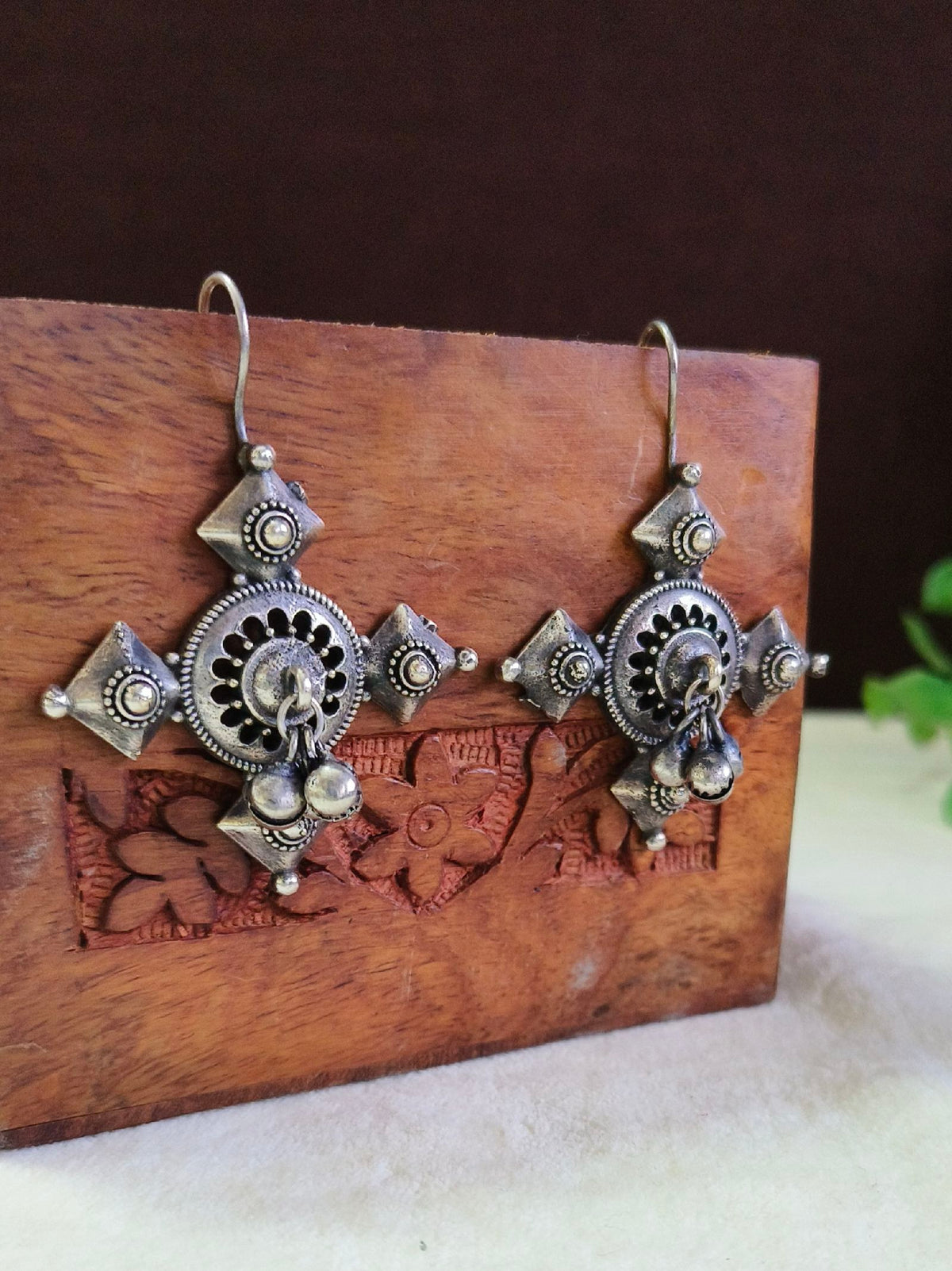 Oxidized Silver Ghungroo Hook Earrings | AMOLA