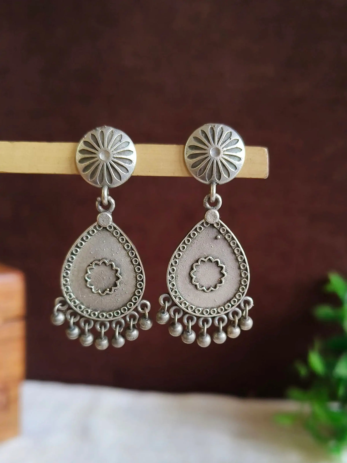 Silver Oxidised Teardrop Dangler Earrings | AMOLA