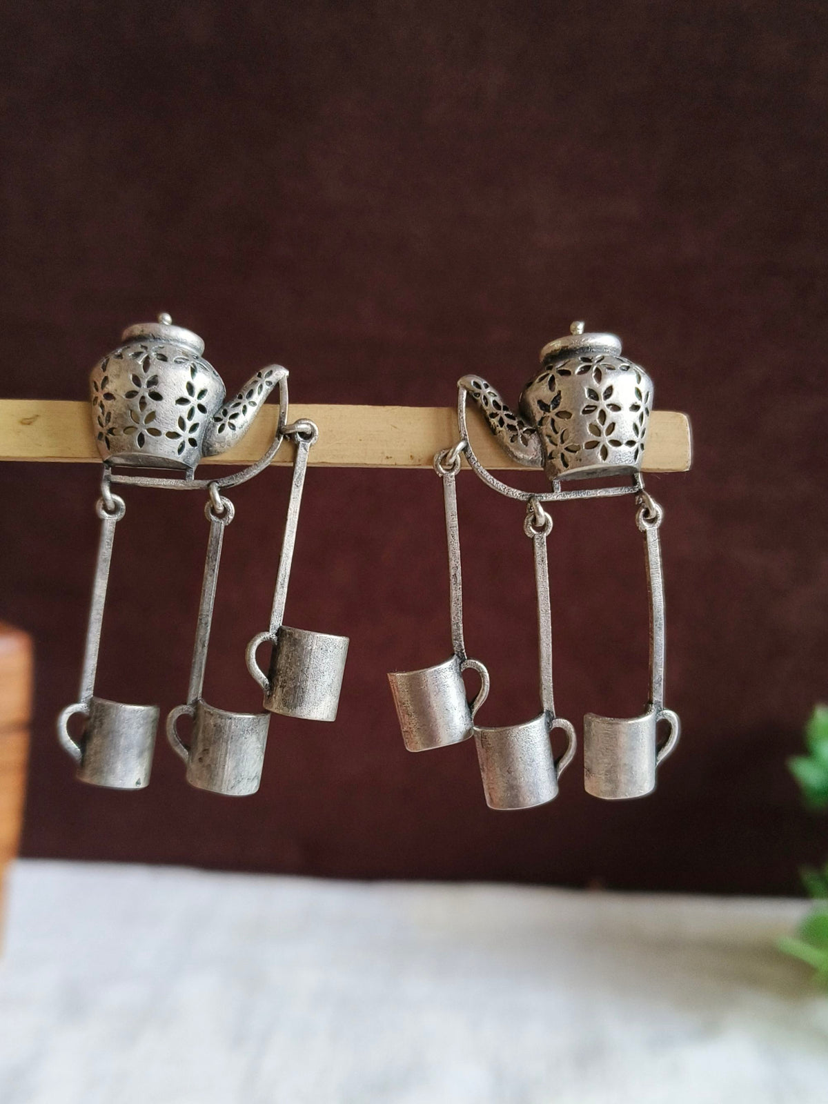 Chai Kettle Oxidized Dangler Earrings | AMOLA
