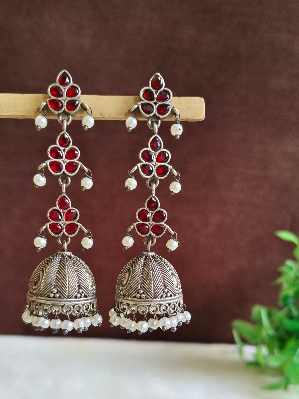 Antique Oxidised Pearl Drop Jhumka Earrings | AMOLA